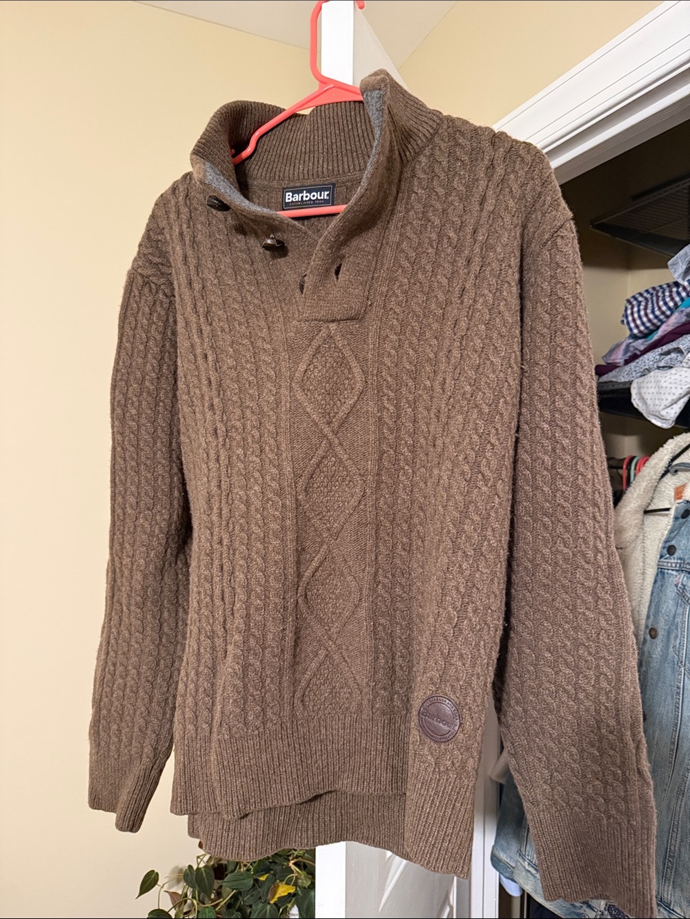 Barbour Men's Brown Cable Turtleneck Sweater